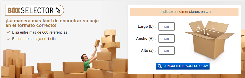 Box selector - Buscador de cajas a medida de Rajapack