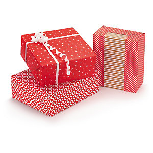 Papel de regalo rojo y blanco con distintos motivos