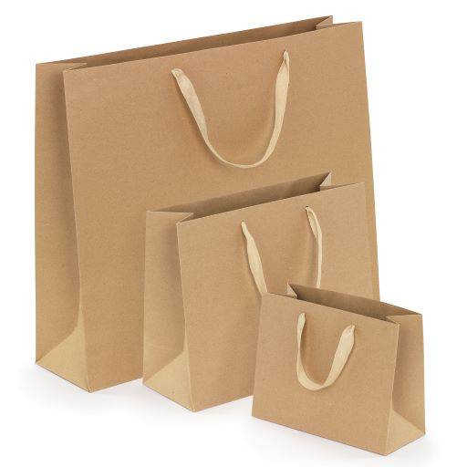 Bolsa kraft premium con asas de cinta satinada